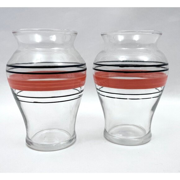 Vintage 1970s water / juice glasses, pink and black stripes, small pair - Picture 3 of 5